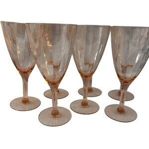 Set of 8 Pink Depression Wine Crystal Glasses MCM Vintage no cracks/chips
